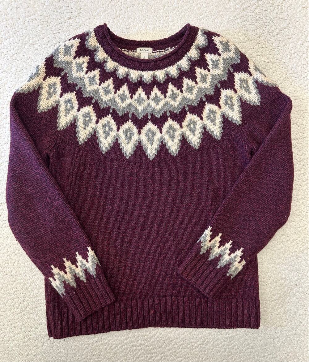LL Bean Womens Fair Isle Crewneck Lambswool Sweater Medium